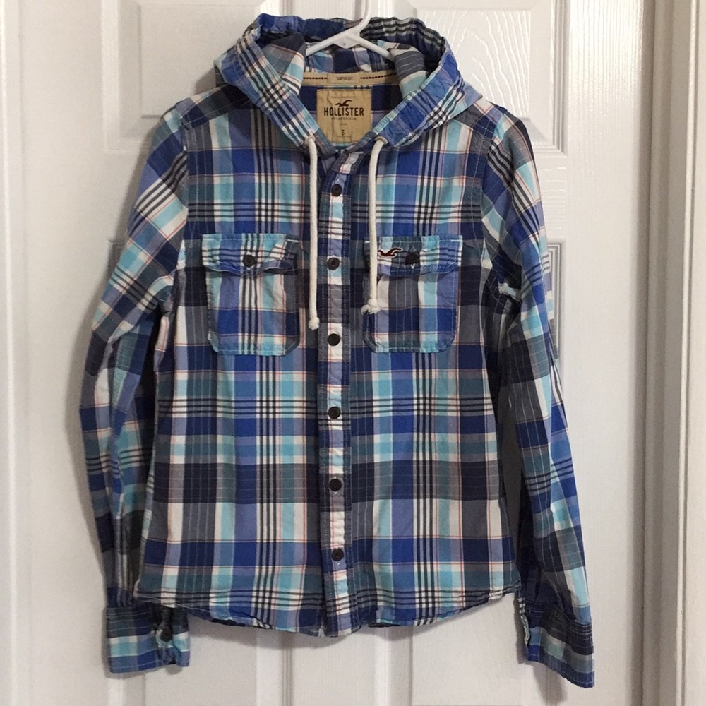 Hollister Men’s Plaid Hooded Button Down Shirt